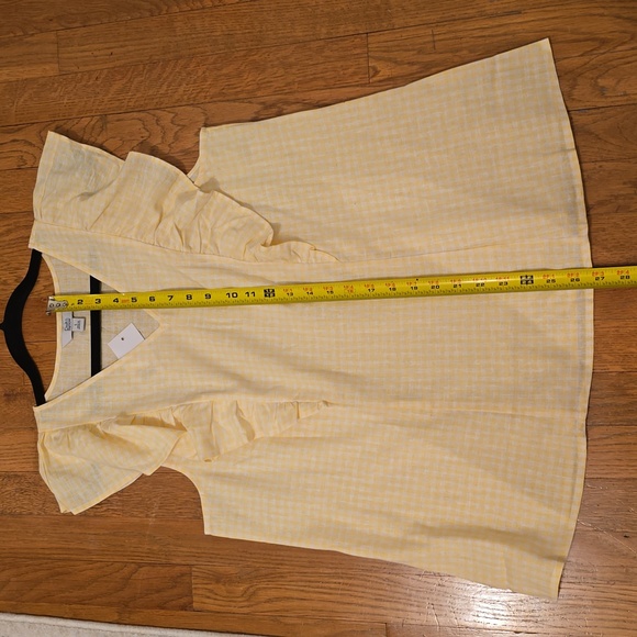 CROFT & BARROW WOMENS YELOW & WHITE GINGHAM TOP WITH RUFFLED SLEEVES SIZE LARGE - Picture 15 of 16